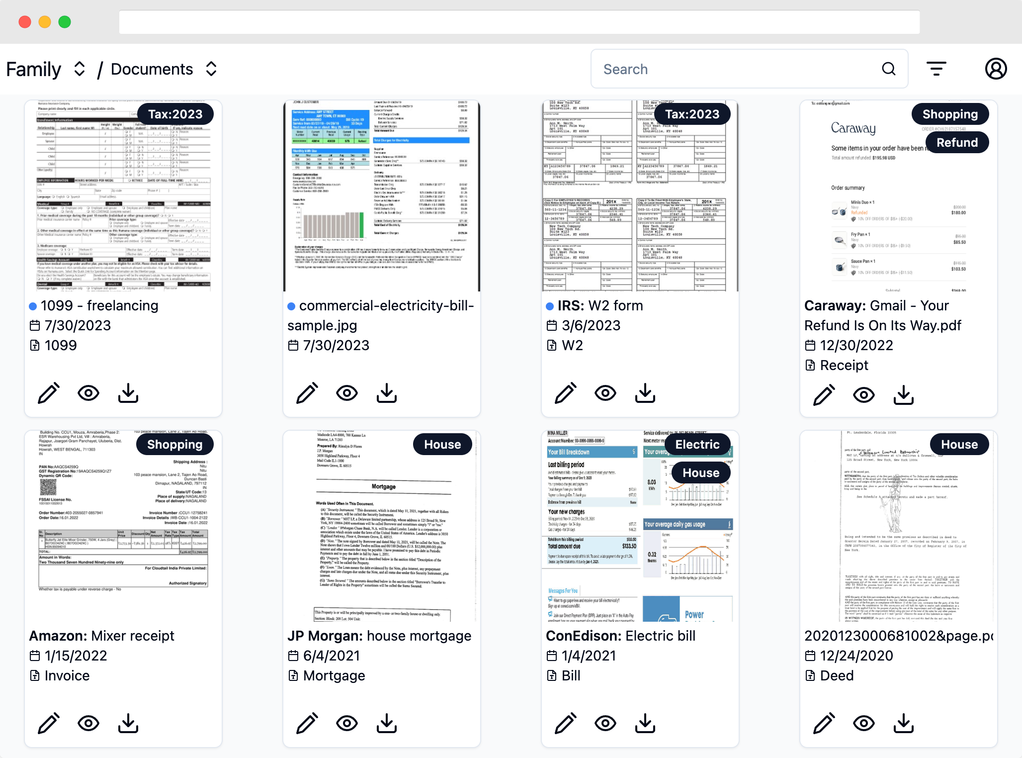 Screenshot of a Fileshark document collection